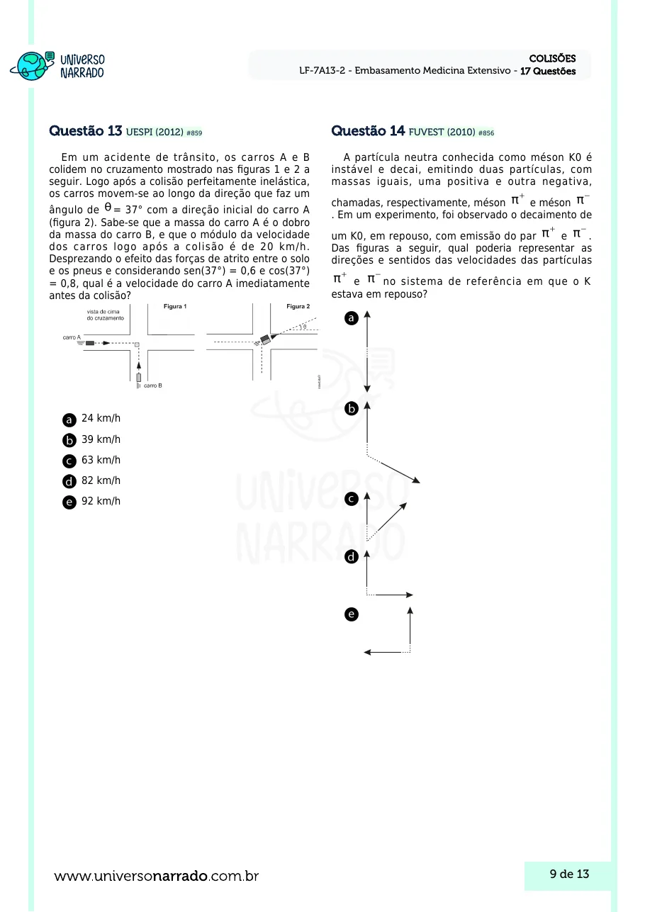 Página 9 da lista de Lições de Física, Colisões (LF-7A13-2)