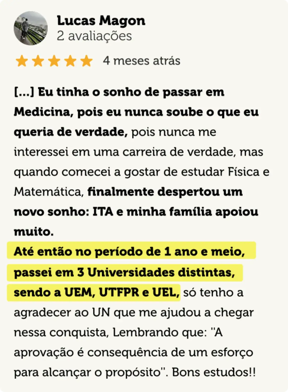 Avaliação no Google - print